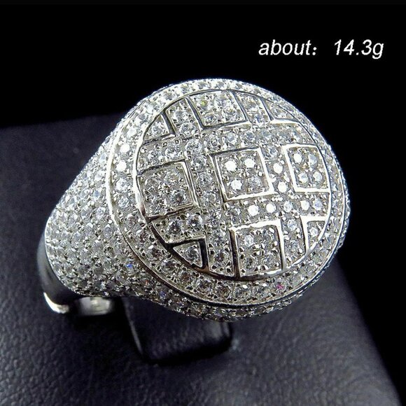 Fashion Luxury Full Crystal Zircon 925 Silver Plated Ring for Men,UNVN12073 - Picture 9 of 9